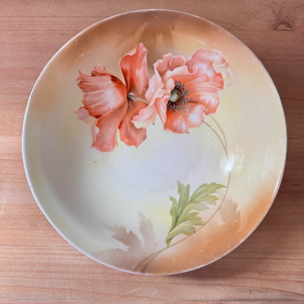 Vintage 9” Bowl JHR Germany Poppy Flower Light Green Orange Pink - Picture 2 of 5